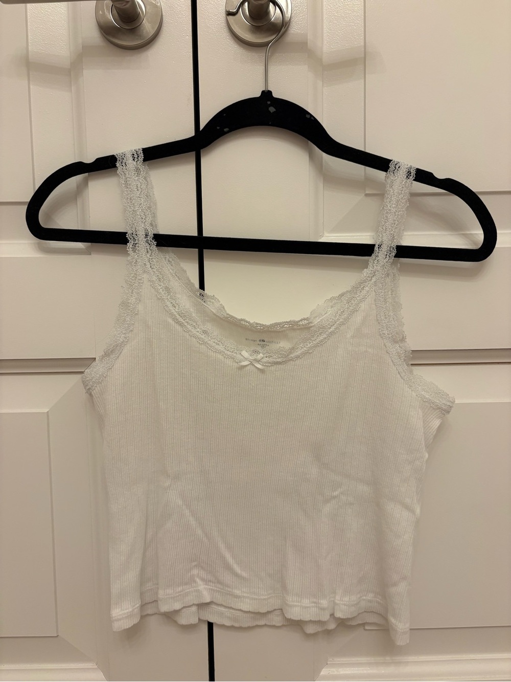 Brandy Melville White Lace-Trim Ribbed Camisole